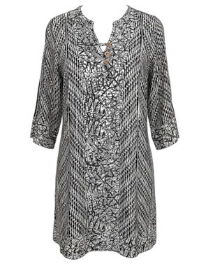 Soft Surroundings Black & Cream Mixed Print Dress Size L | Boho Artsy Midi